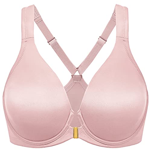 DELIMIRA Damen BH mit Vorderverschluss Seamless Bügel BHS Große Brüste Vollschalen Racerback Ungefüttert Nacktes Rosa 95D von DELIMIRA