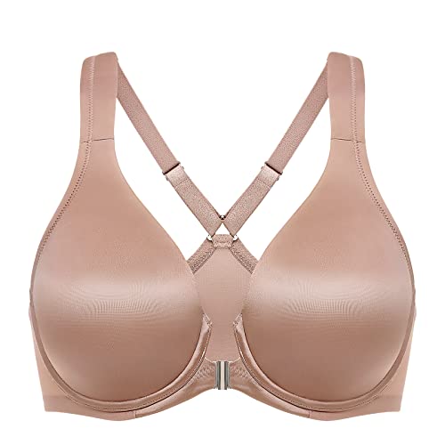 DELIMIRA Damen BH mit Vorderverschluss Seamless Bügel BHS Große Brüste Vollschalen Racerback Ungefüttert Perle Champagner 100C von DELIMIRA