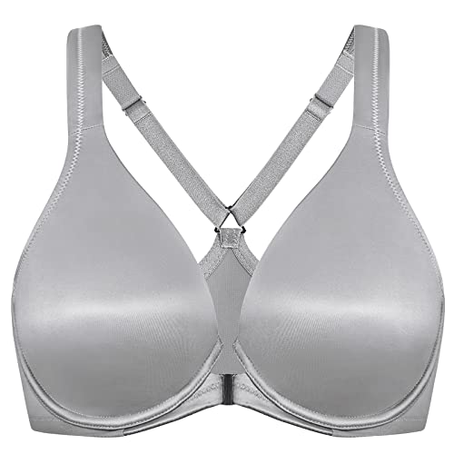 DELIMIRA Damen BH mit Vorderverschluss Seamless Bügel BHS Große Brüste Vollschalen Racerback Ungefüttert Quantengrau 100D von DELIMIRA