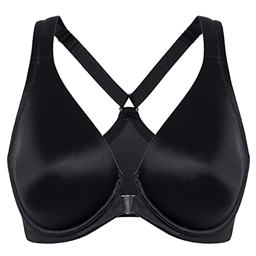 DELIMIRA Damen BH mit Vorderverschluss Seamless Bügel BHS Große Brüste Vollschalen Racerback Ungefüttert Schwarz 100D von DELIMIRA