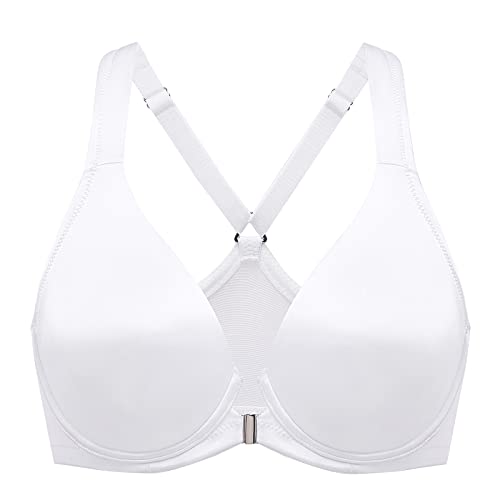 DELIMIRA Damen BH mit Vorderverschluss Seamless Bügel BHS Große Brüste Vollschalen Racerback Ungefüttert Weiss 75G von DELIMIRA