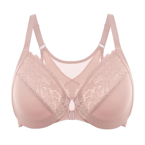DELIMIRA Damen BH mit Bügel Vorderverschluss Ungepolstert Minimizer Große Brüste Spitzen Haltungskorrektur Große Größen 85C von DELIMIRA