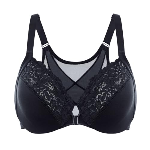 DELIMIRA Damen BH mit Bügel Vorderverschluss Ungepolstert Minimizer Große Brüste Spitzen Haltungskorrektur Große Größen 90F von DELIMIRA