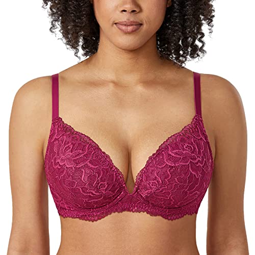 DELIMIRA Damen Sexy Spitzen BH mit Bügel Große Größen Vollschalen ohne Polster Aubergine 75E von DELIMIRA