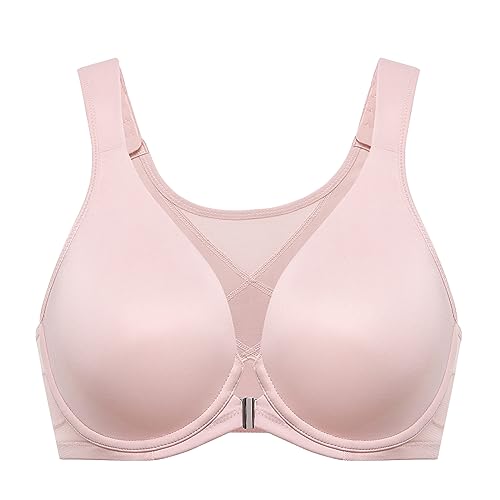 DELIMIRA Damen BH mit Vorderverschluss Grosse Grössen Haltungskorrektur Seamless BHS mit Bügel Tshirt Tiefen Ausschnitt Nacktes Rosa 75D von DELIMIRA