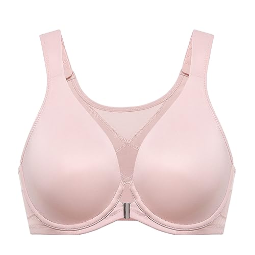 DELIMIRA Damen Haltungskorrektur BH mit Vorderverschluss BH Große Brüste Starker Halt mit Bügel Soft Tiefen Ausschnitt Nacktes Rosa 75D von DELIMIRA