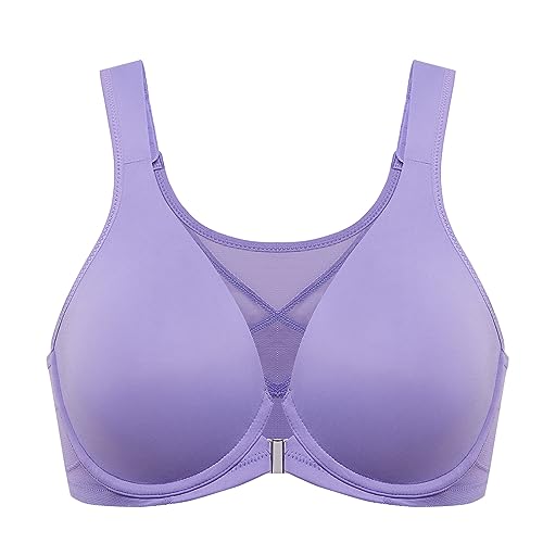 DELIMIRA Damen BH mit Vorderverschluss Grosse Grössen Haltungskorrektur Seamless BHS mit Bügel Tshirt Tiefen Ausschnitt Seerose Lila 75G von DELIMIRA