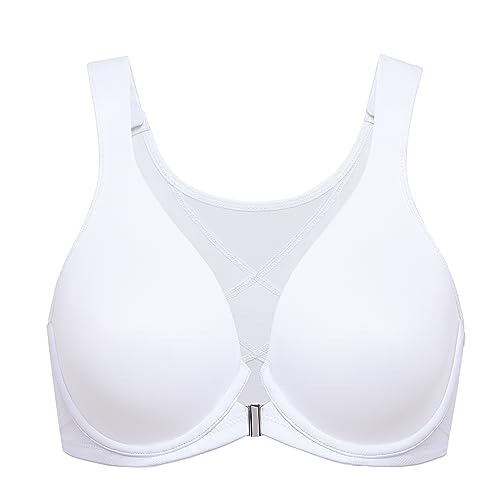 DELIMIRA Damen BH mit Vorderverschluss Grosse Grössen Haltungskorrektur Seamless BHS mit Bügel Tshirt Tiefen Ausschnitt Weiss 100D von DELIMIRA