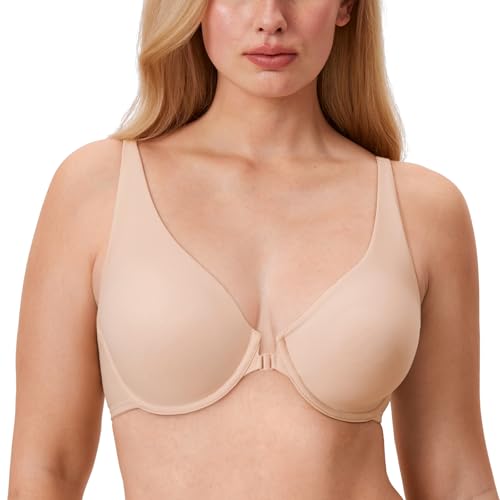 DELIMIRA Damen BH mit Vorderverschluss Nahtlose Bügel ohne Polster Vollschalen Beige 70G von DELIMIRA