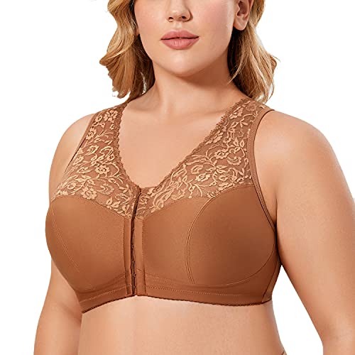 DELIMIRA Damen BH mit Vorderverschluss ohne Bügel Große Größen Spitzen BH Muskatnussbraun 75D DELIMIRA Damen BH mit Vorderverschluss ohne Bügel Große Größen Spitzen BH Muskatnussbraun 75D von DELIMIRA
