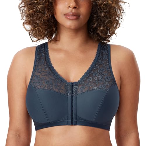 DELIMIRA Damen BH mit Vorderverschluss ohne Bügel Große Größen Spitzen BH Sargasso 100B von DELIMIRA