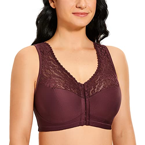 DELIMIRA Damen BH mit Vorderverschluss ohne Bügel Große Größen Spitzen BH Zinnober 95B von DELIMIRA