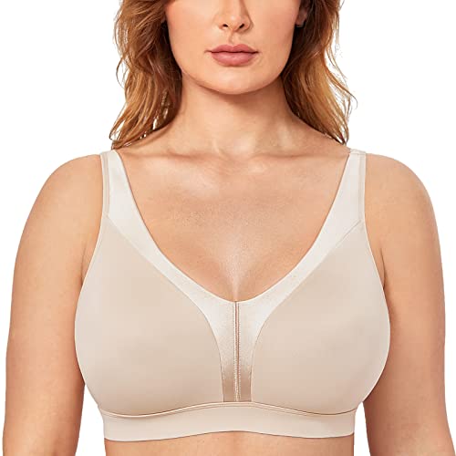 DELIMIRA Damen BH ohne Bügel Große Größen Volle Abdeckung Glatter ohne Einlagen Beige 95D von DELIMIRA