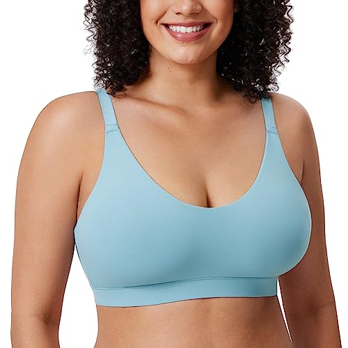 DELIMIRA Damen Bralette Tshirt BH ohne Bügel Große Größen Nahtlos Soft BHS Komfort Ungefüttert Reines Blau L von DELIMIRA