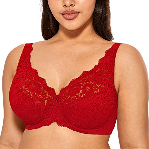 DELIMIRA Damen Bügel BH - mit Spitze Tüll Vollschalen Baumwolle Große Größen BH Lippenstift Rot 85E DELIMIRA Damen Bügel BH - mit Spitze Tüll Vollschalen Baumwolle Große Größen BH Lippenstift Rot 85E von DELIMIRA
