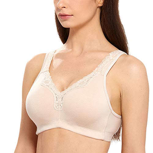 DELIMIRA Damen Cotton BH Ohne Bügel Grosse Grössen Vollschalen Baumwolle Ohne Polster Beige 115D von DELIMIRA