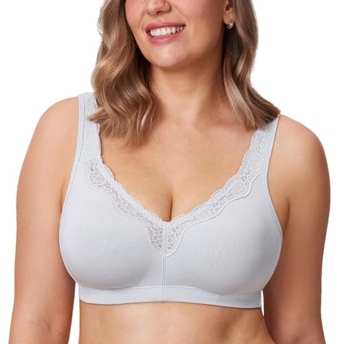 DELIMIRA Damen Cotton BH Ohne Bügel Grosse Grössen Vollschalen Baumwolle Ohne Polster French Grey 100D von DELIMIRA