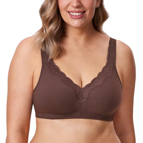 DELIMIRA Damen Cotton BH Ohne Bügel Baumwolle Große Größen Vollschalen Ohne Polster Taupe 110F von DELIMIRA