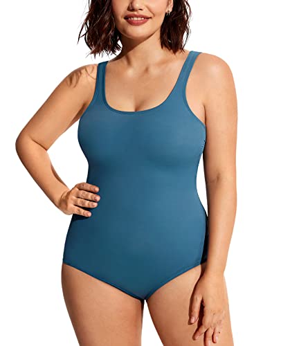 DELIMIRA Damen Einteiler Badeanzüge ohne Bügel Große Größen Tankini Bademode Petrol Blue 46 von DELIMIRA