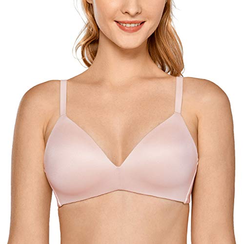 DELIMIRA Damen Gemoldete T-Shirt BH - Nahtlose,Schaumstoff-Cups,ohne Bügel Nacktes Rosa 90B von DELIMIRA