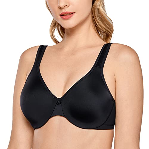 DELIMIRA Damen Minimizer BH mit Bügel Soft Tshirt BH Große Brüste Bequemer Vollschalen Ungepolstert Schwarz 70B von DELIMIRA