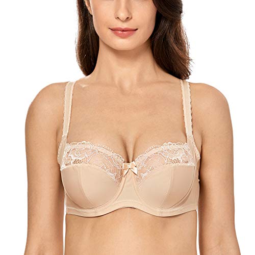 DELIMIRA Damen Große Größen Bügel BH - Balconette,Unwattierter Cups mit Spitze Beige 100G von DELIMIRA