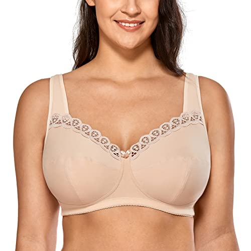 DELIMIRA Damen Große Größen Ohne Bügel aus Baumwolle Vollschalen mit Spitze-BH Beige 105D von DELIMIRA