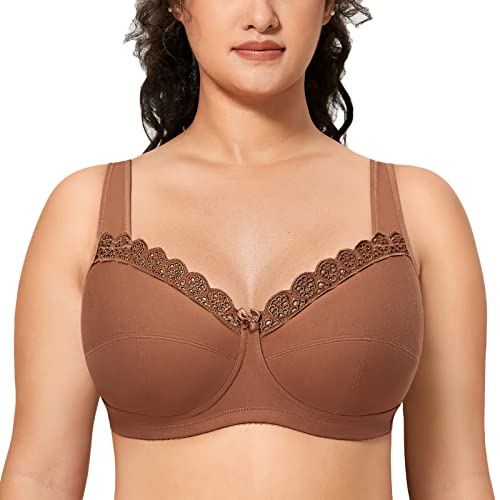DELIMIRA Damen Große Größen Ohne Bügel aus Baumwolle Vollschalen mit Spitze-BH Muskatnussbraun 110C von DELIMIRA