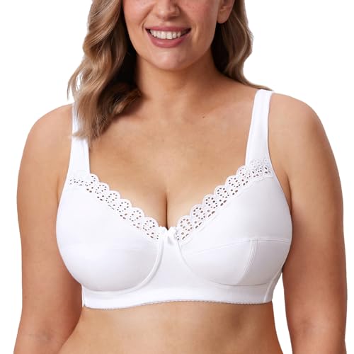DELIMIRA Damen Große Größen Ohne Bügel aus Baumwolle Vollschalen mit Spitze-BH Weiss 110C von DELIMIRA