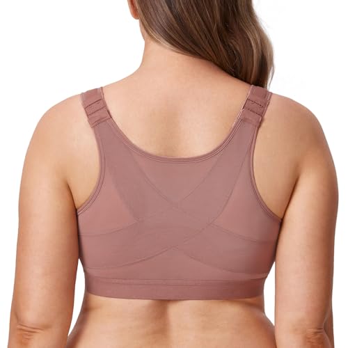 DELIMIRA Damen Haltungskorrektur Bügelloser BH mit Vorderverschluss Rückenstütze BHS Große Größen Jahrgangsrose 90C von DELIMIRA