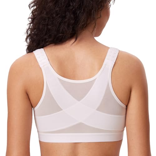 DELIMIRA Damen Haltungskorrektur Bügelloser BH mit Vorderverschluss Rückenstütze BHS Große Größen Kokosnuss Weiß 95E von DELIMIRA