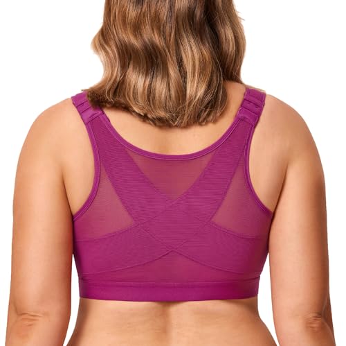 DELIMIRA Damen Haltungskorrektur Bügelloser BH mit Vorderverschluss Rückenstütze BHS Große Größen Magenta Violett 95E von DELIMIRA