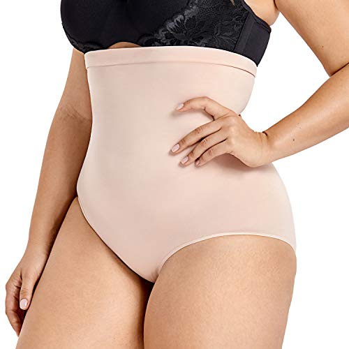 DELIMIRA Damen Miederslips mit Bauch-Weg-Effekt Figurenformend Miederhose High Waist Beige 38 von DELIMIRA