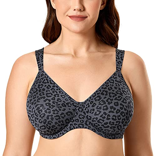 DELIMIRA Damen Minimizer BH Große Größen Bügel Vollschalen Ohne Polster Schwarzgrauer Leopard 75E von DELIMIRA