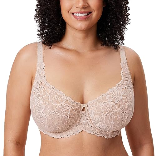 DELIMIRA Damen Minimizer BH Große Größen ohne Polster Vollschalen mit Spitze Beige 110G von DELIMIRA