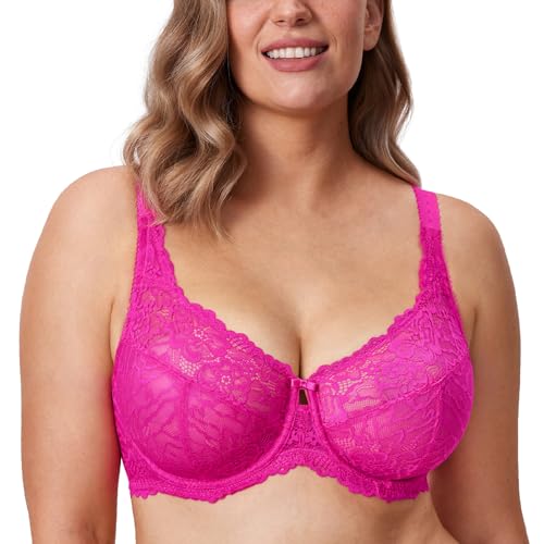 DELIMIRA Damen Minimizer BH Große Größen ohne Polster Vollschalen mit Spitze Glitzer-Rosa 100C von DELIMIRA