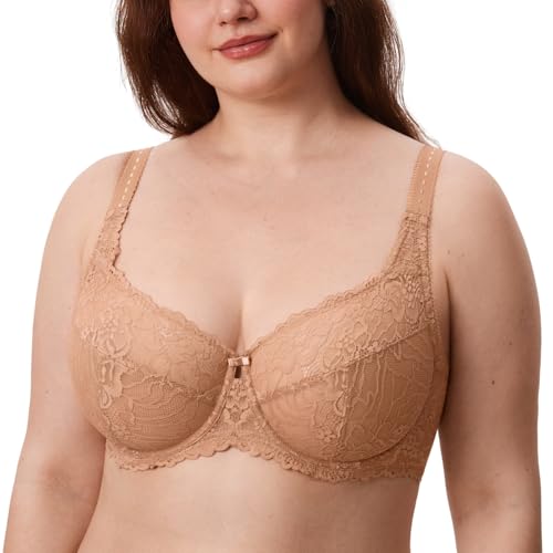 DELIMIRA Damen Minimizer BH Große Größen ohne Polster Vollschalen mit Spitze Kaum Buff 85C von DELIMIRA