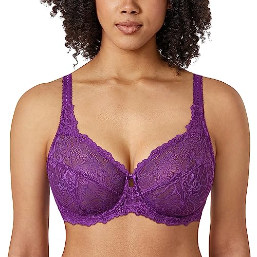 DELIMIRA Damen Minimizer BH Große Größen ohne Polster Vollschalen mit Spitze Maulbeeren Lila 85G von DELIMIRA