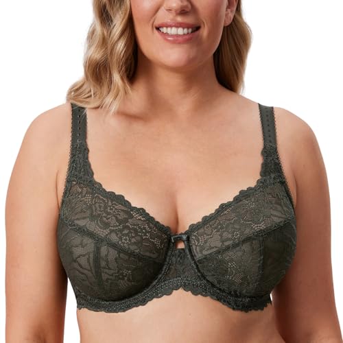DELIMIRA Damen Minimizer BH Große Größen ohne Polster Vollschalen mit Spitze Olivgrün 80F von DELIMIRA