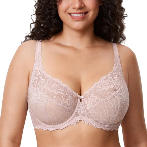 DELIMIRA Damen Minimizer BH Große Größen ohne Polster Vollschalen mit Spitze Rose rauchte 80C von DELIMIRA