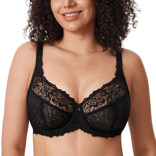 DELIMIRA Damen Minimizer BH Große Größen ohne Polster Vollschalen mit Spitze Schwarz 75J von DELIMIRA