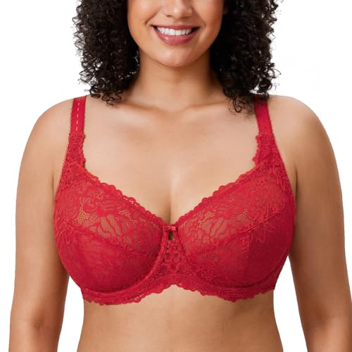 DELIMIRA Damen Minimizer BH Große Größen ohne Polster Vollschalen mit Spitze Tango Rot 105H von DELIMIRA