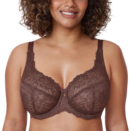 DELIMIRA Damen Minimizer BH Große Größen ohne Polster Vollschalen mit Spitze Taupe 105G von DELIMIRA