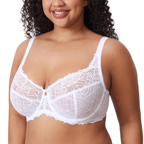 DELIMIRA Damen Minimizer BH Große Größen ohne Polster Vollschalen mit Spitze Weiss 80C von DELIMIRA