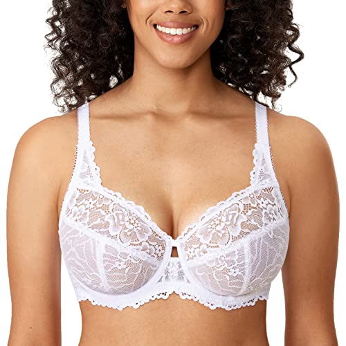 DELIMIRA Damen Minimizer BH Große Größen ohne Polster Vollschalen mit Spitze Weiss 95G von DELIMIRA