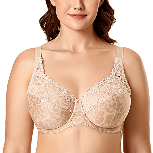 DELIMIRA Damen Minimizer BH Ohne Einlagen Mit Spitze Mit Bügel Große Größen Beiger Hibiskus 100F von DELIMIRA