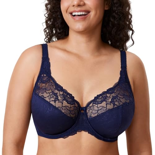 DELIMIRA Damen Minimizer BH ohne Einlagen mit Spitze mit Bügel Große Größen Blaubeere 100F von DELIMIRA