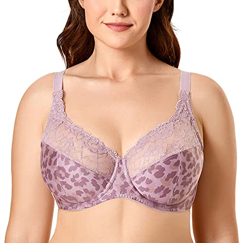 DELIMIRA Damen Minimizer BH Ohne Einlagen Mit Spitze Mit Bügel Große Größen Erröten Sie die Pinselstrich-Blume 85L von DELIMIRA