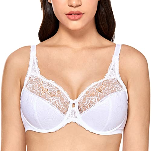 DELIMIRA Damen Minimizer BH ohne Einlagen mit Spitze mit Bügel Große Größen Weiss 105H von DELIMIRA