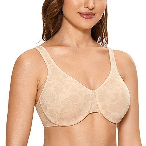 DELIMIRA Damen Minimizer BH - Volle-Cup mit Bügel Große Größen Klassischer BH Beiger Hibiskus 80G von DELIMIRA